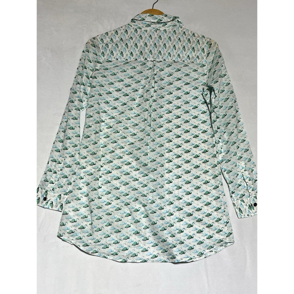 Tory Burch Flamingo Shirt Womens XS White Green Button Up Roll Tab Lightweight - Picture 2 of 14